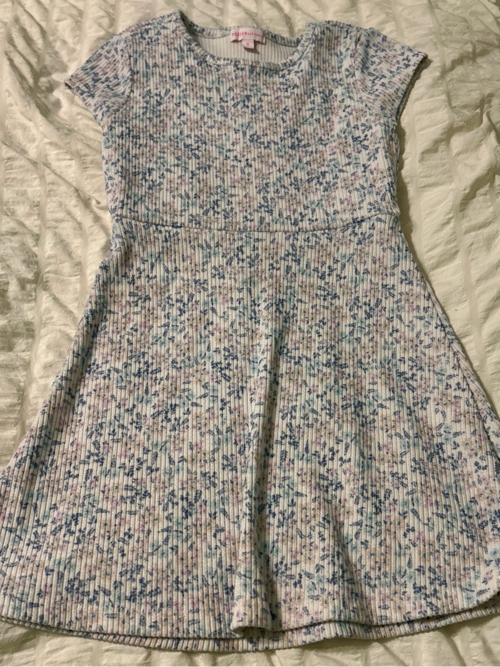 Design History Ribbed Floral Top - Blue, Pink & Green